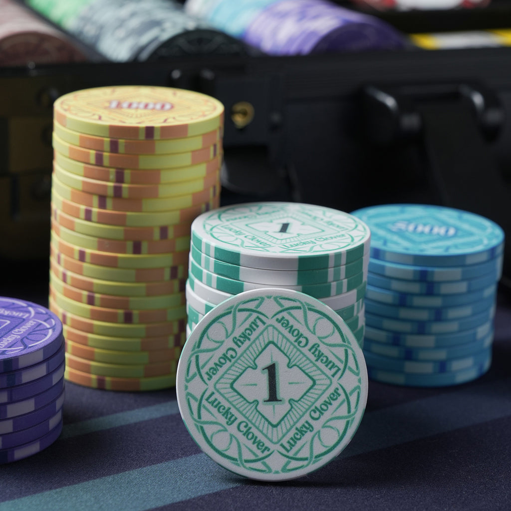Lucky Clover Ceramic Poker Chip Set